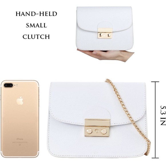 Ivory pebbled leather crossbody bag on long gold chain shoulder  strap - Picture 11 of 14